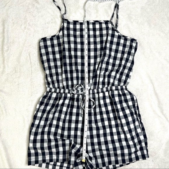 Cisono Navy and White Plaid Gingham Cotton Spaghetti Strap Romper Size Large - Picture 10 of 15
